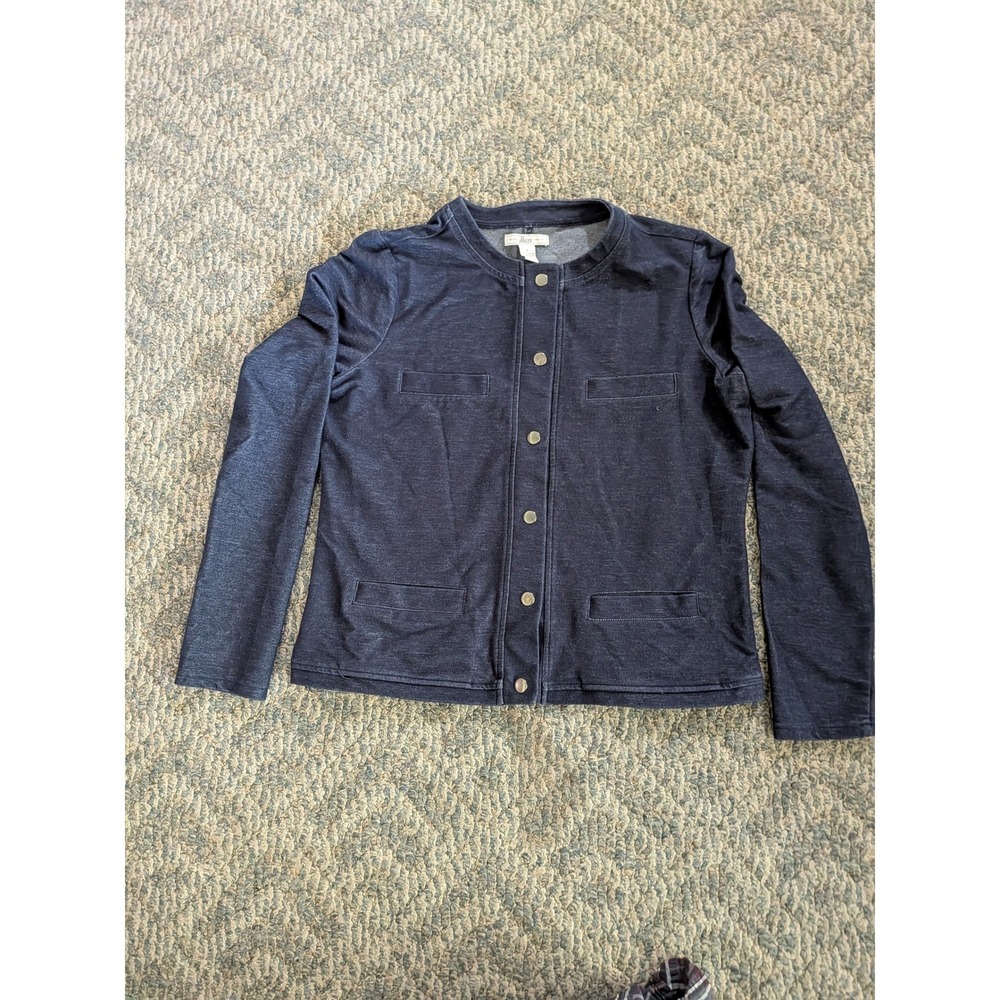 Bass Womens Navy Blue Marl Knit Snap Front Jacket Utility Blazer Large